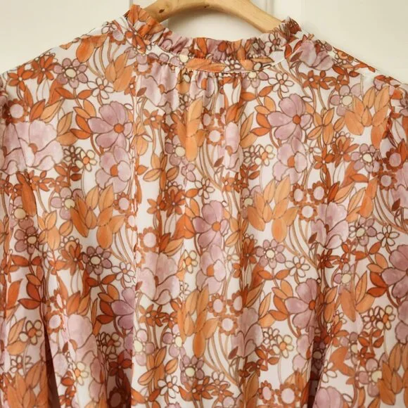 Ryegrass Floral Long-Sleeve Ruffled Dress Lightweight Flowy Cottagecore Coquette - Picture 4 of 13